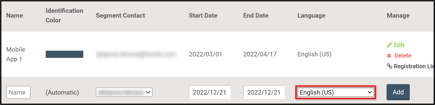 Select segment language from the drop-down menu